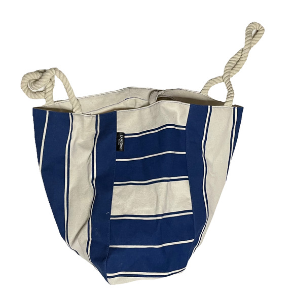 Lancome Blue & White Striped Canvas Tote Bag With Rope Handles - Picture 5 of 12